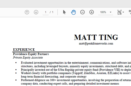 Peak Frameworks Matt Ting Resume